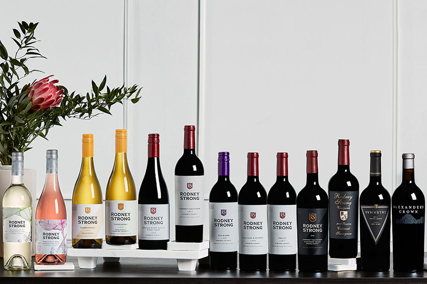 Assortment of Rodney Strong wine bottles