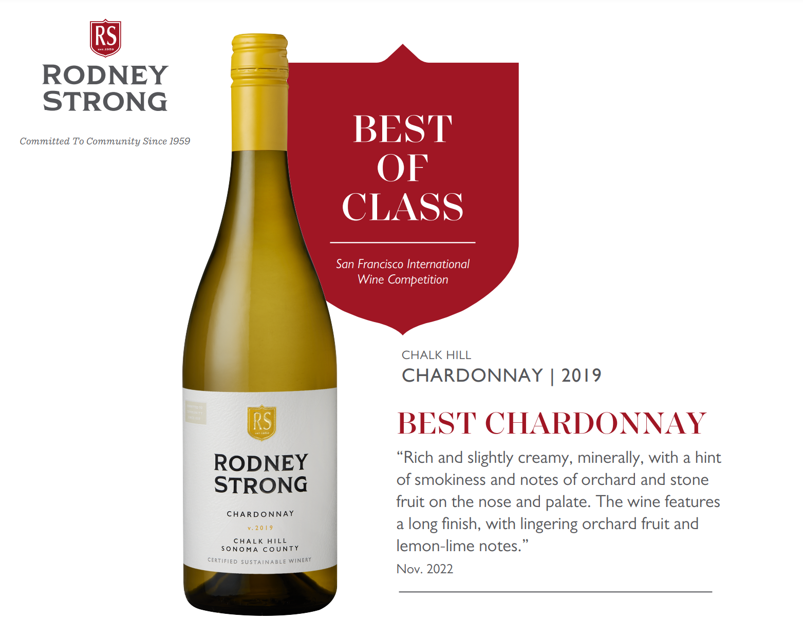 2019 Chalk Hill Chardonnay Best Chardonnay SF Int'l Wine Comp