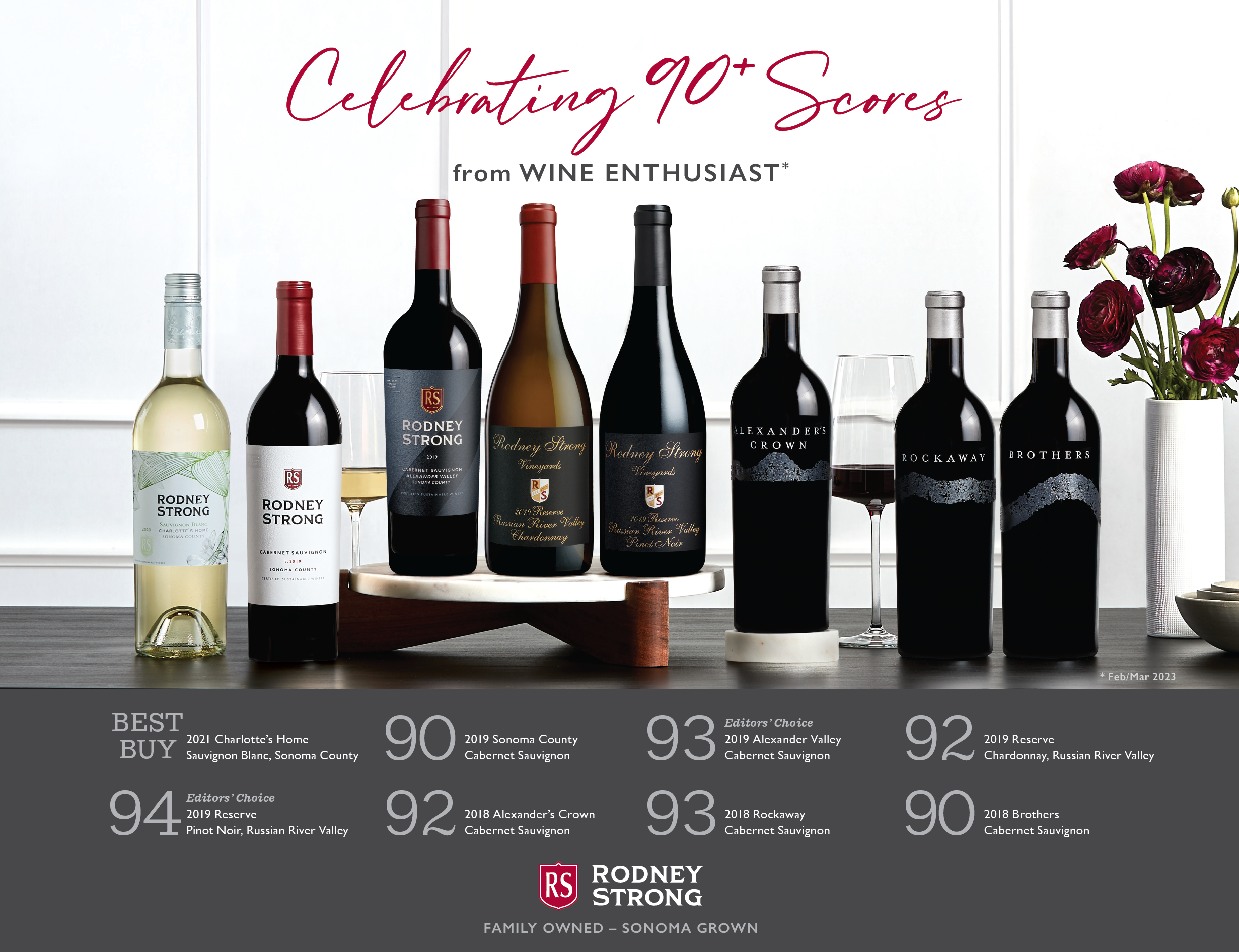 Wine Enthusiasts 90+ rated wines