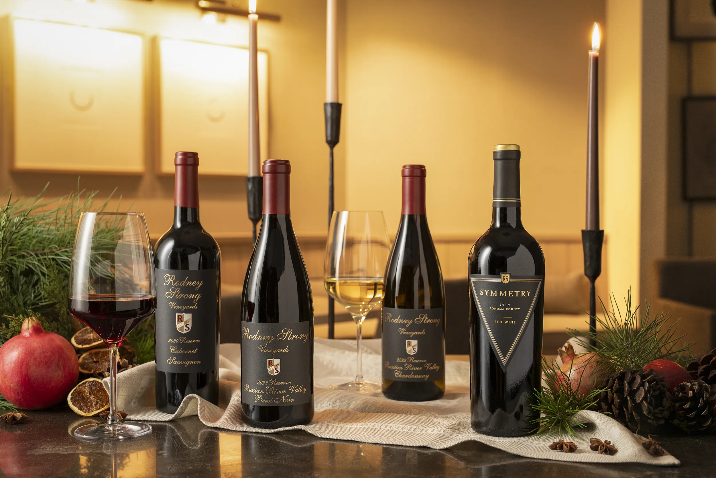 Rodney Strong winter wine bottles