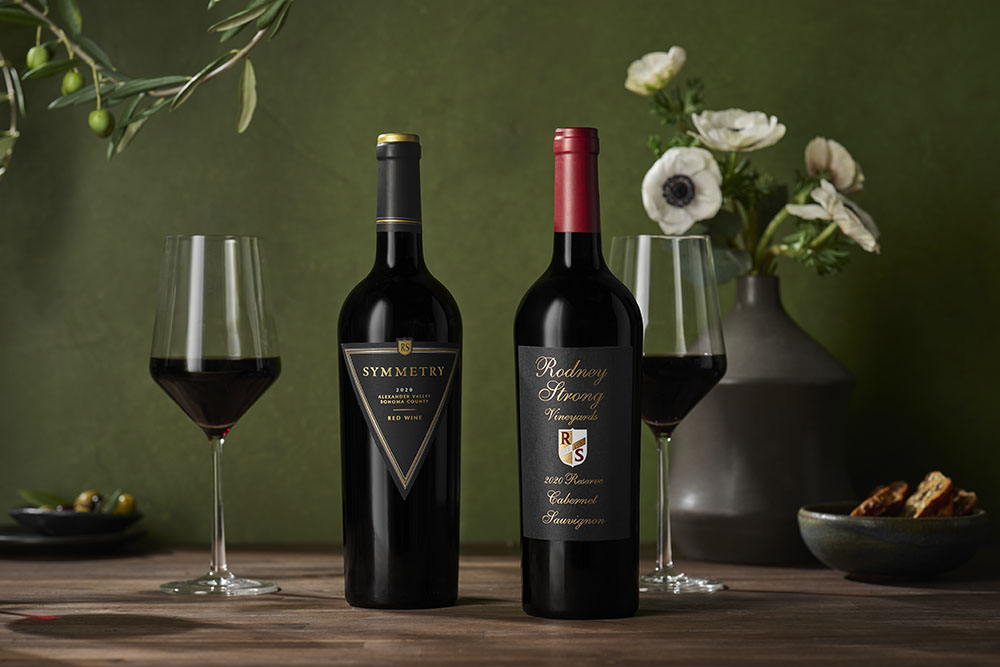 Symmetry Reserve Cabernet Sauvignon and flower vase