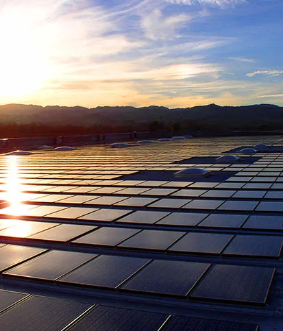 Solar panels at sunset